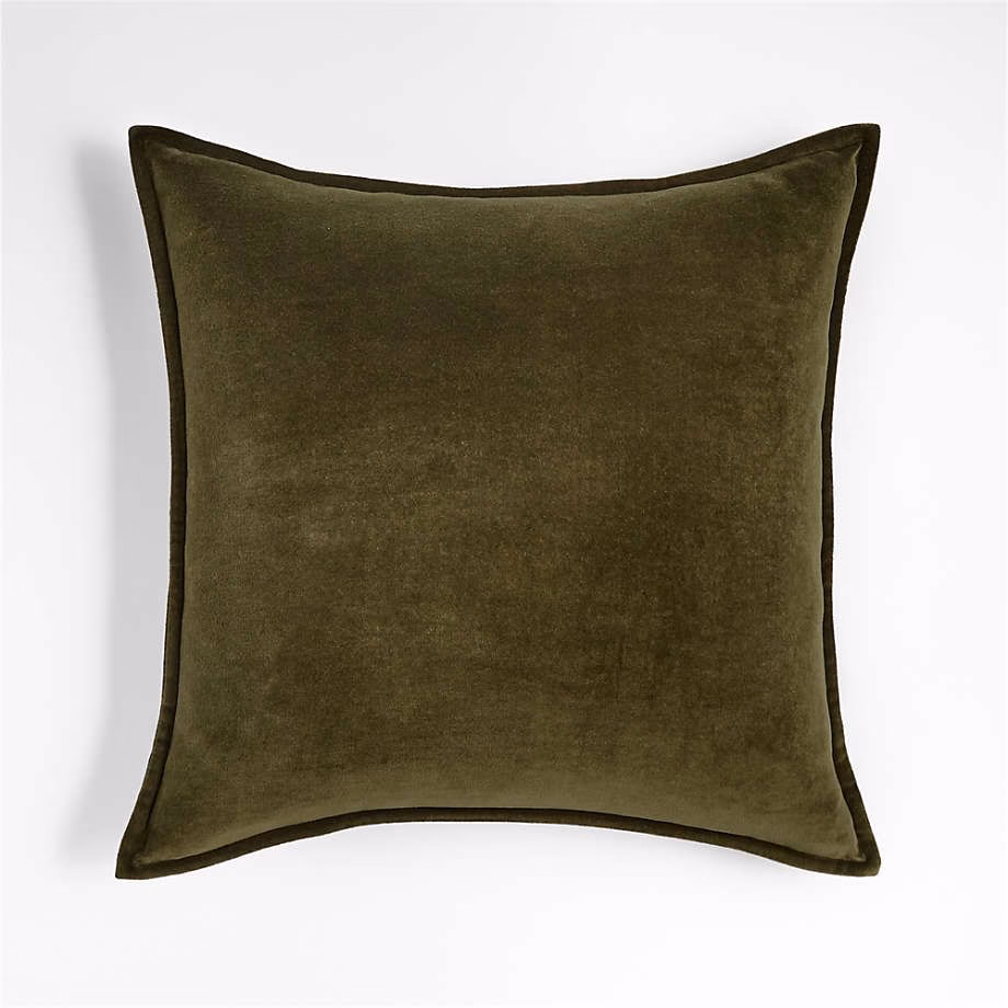 Dark Green 20&quot;x20&quot; Washed Organic Cotton Velvet Throw Pillow Cover