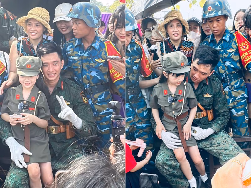 Cô bé Hưng Yên được thượng uy Lê Hoàng Hiệp bế gây sốt mạng với hàng triệu lượt xem