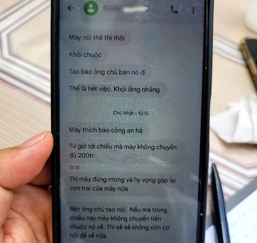 Tin nhắn các đối tượng nhắn cho bà B đe dọa. Ảnh: P Hữu
