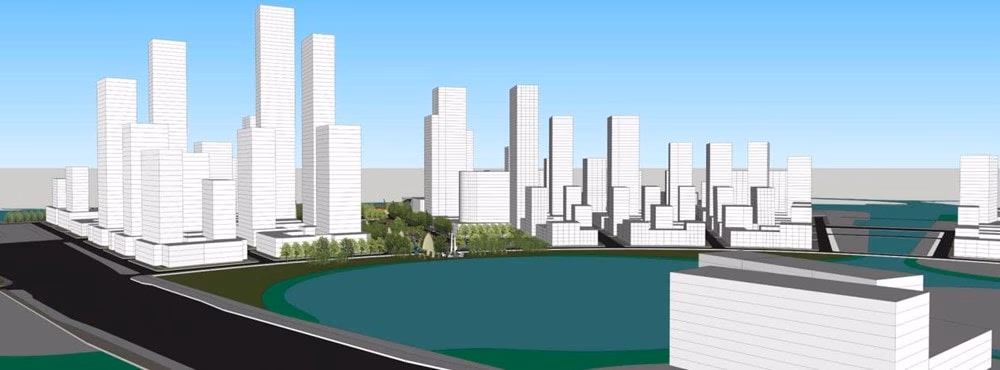 Vị trí dự kiến của tượng đài Thống nhất nhìn từ phía Công viên hồ trung tâm phía đường Tố Hữu - Khu đô thị mới Thủ Thiêm