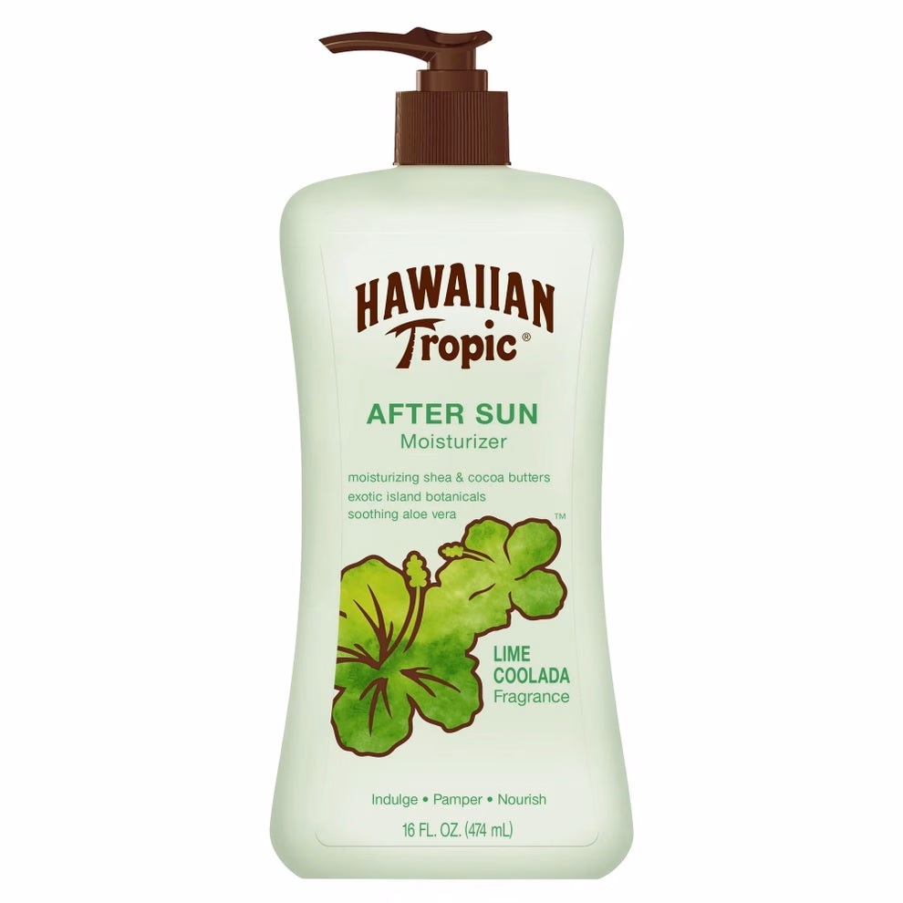3 sản phẩm chăm sóc da đáng tiền nên đầu tư ngay Hawaiian Tropic After Sun Moisturizer with lime colada fragrance, featuring shea and cocoa butters, aloe vera, and exotic island botanicals
