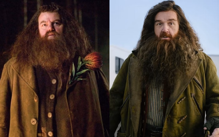 Ảnh đầu tiên dàn diễn viên Harry Potter bản truyền hình gây sốt Cố diễn viên Robbie Coltrane (trái) trong bản điện ảnh và Nick Frost (phải) trong bản truyền hình khi thủ vai bác Hagrid - Ảnh: HBO
