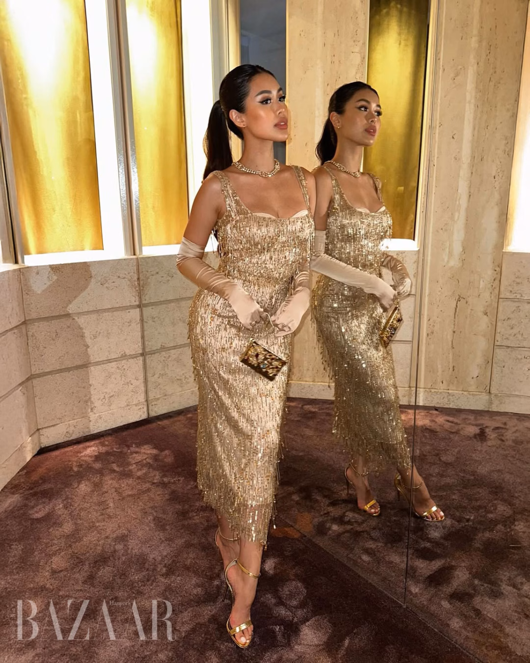 Dolce & Gabbana trình diễn thời trang cao cấp tại Rome Tạo hình của Tiên Nguyễn khi dự triển lãm trang sức Alta Gioielleria của Dolce & Gabbana. Ảnh: Instagram @tiennguyen