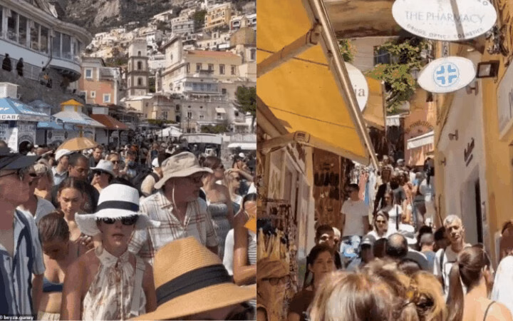 Mọi ngóc ngách trên hòn đảo 'thiên đường' Santorini ở Hy Lạp đều tắc nghẽn. Ảnh: FB/Nina Di Santo