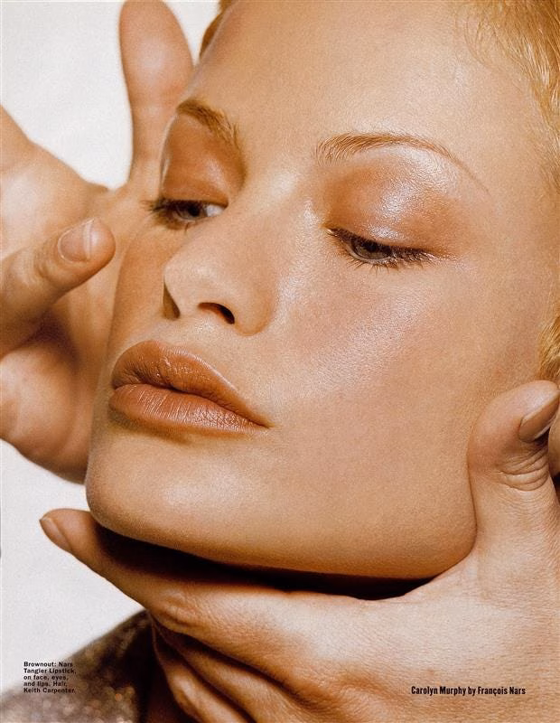 nars makeup look on model carolyn murphy in the march 1996 issue of harper's bazaar by patrick demarchelier.