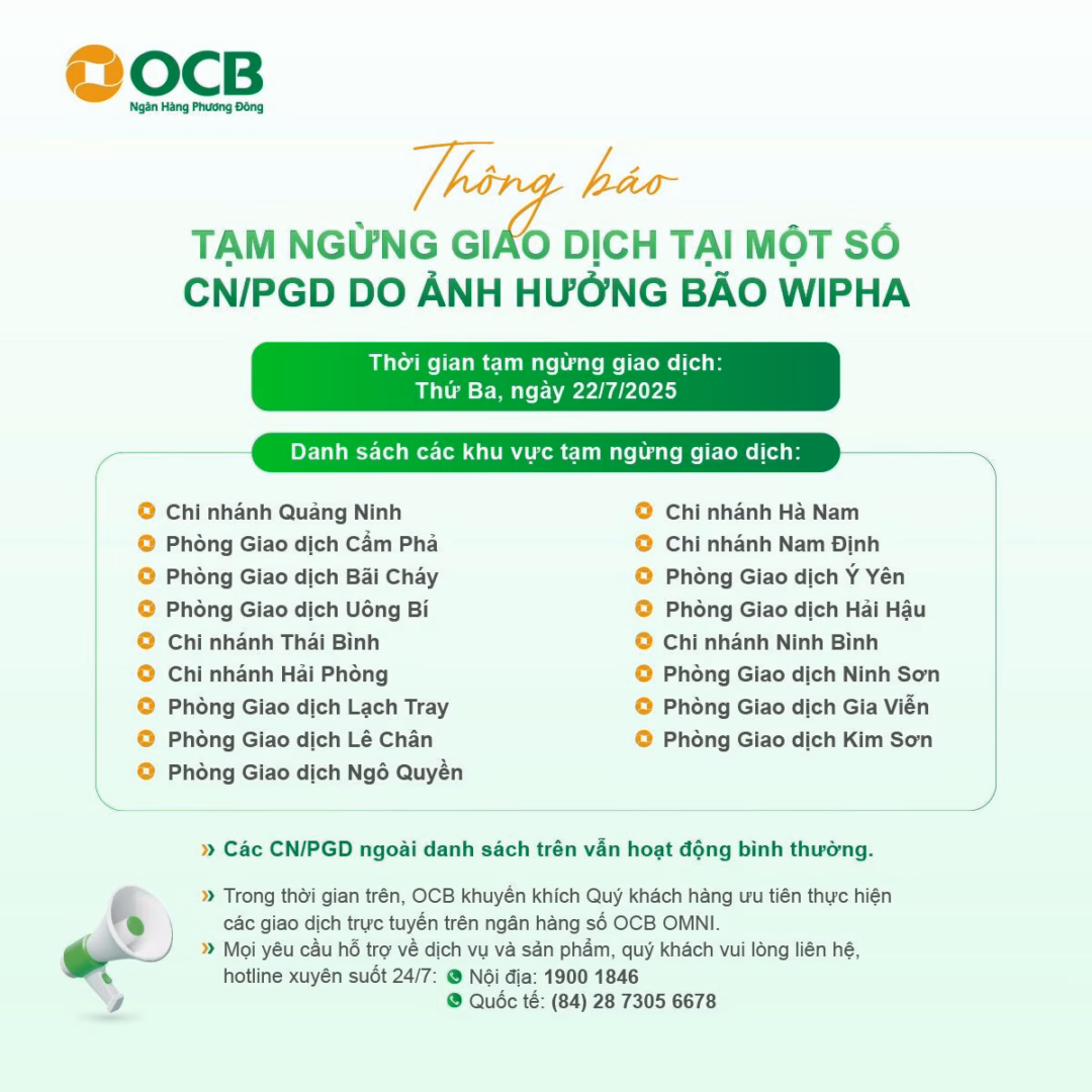 Nhiều ngân hàng tạm dừng hoạt động tại các tỉnh bị ảnh hưởng bão số 3