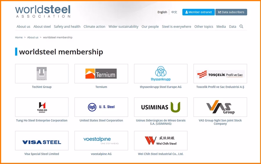 Tập Đoàn VAS là thành viên chính thức của Hiệp hội Thép Thế giới (World Steel Association).