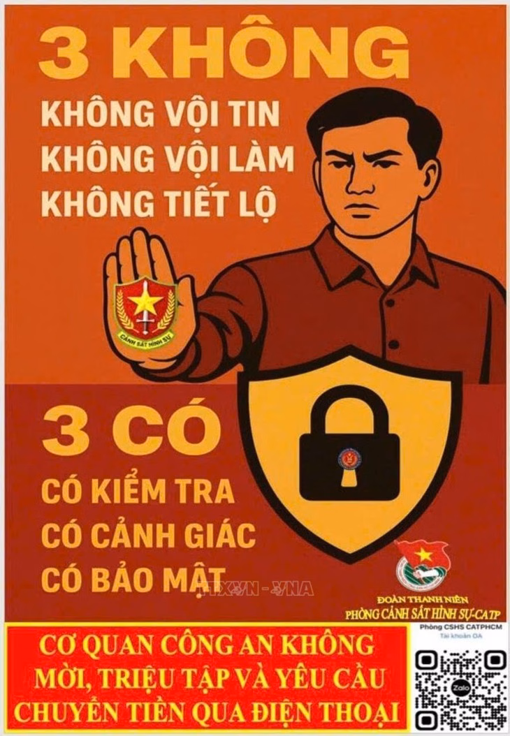 Công an thành phố Hồ Chí Minh đưa ra các cảnh báo cho người dân, học sinh, sinh viên - Ảnh: TTXVN
