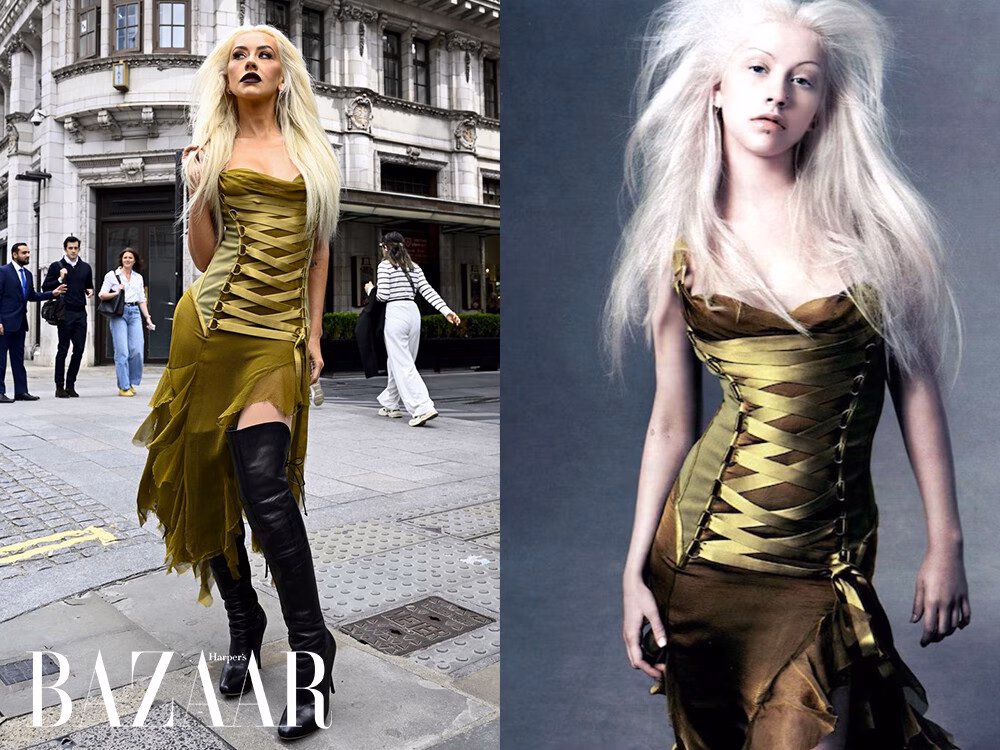 Christina Aguilera diện lại váy Versace cũ sau hai thập kỷ Thiết kế xuất hiện trong MV Snooze của SZA. Ảnh: Snooze