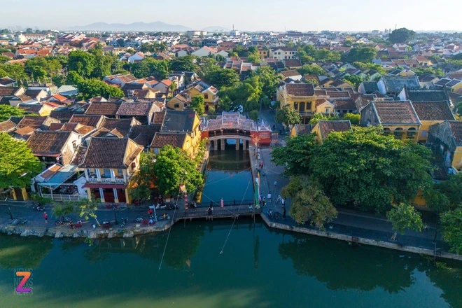 Chùa Cầu, Hội An (Đà Nẵng) nhìn từ trên cao, ngày 3/8/2024. Ảnh: Phạm Toàn.
