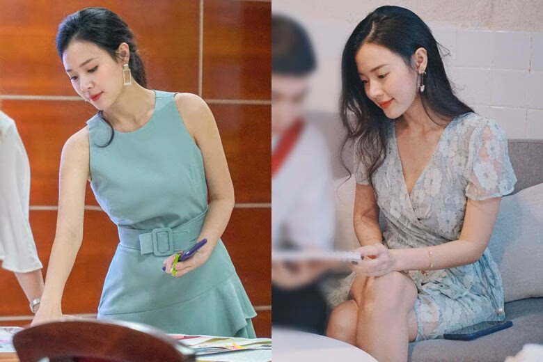 Trang phục công sở của Midu cũng đa dạng chất liệu từ tweet, tuytsi, lanh, cotton, polyester, vải cashmere,...