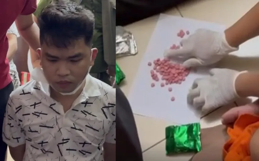 Phát hiện nhóm người tổ chức sử dụng ma tuý tại khách sạn ở Đà Nẵng Cảnh sát bắt giữ Huy và thu giữ tang vật. Ảnh: CA