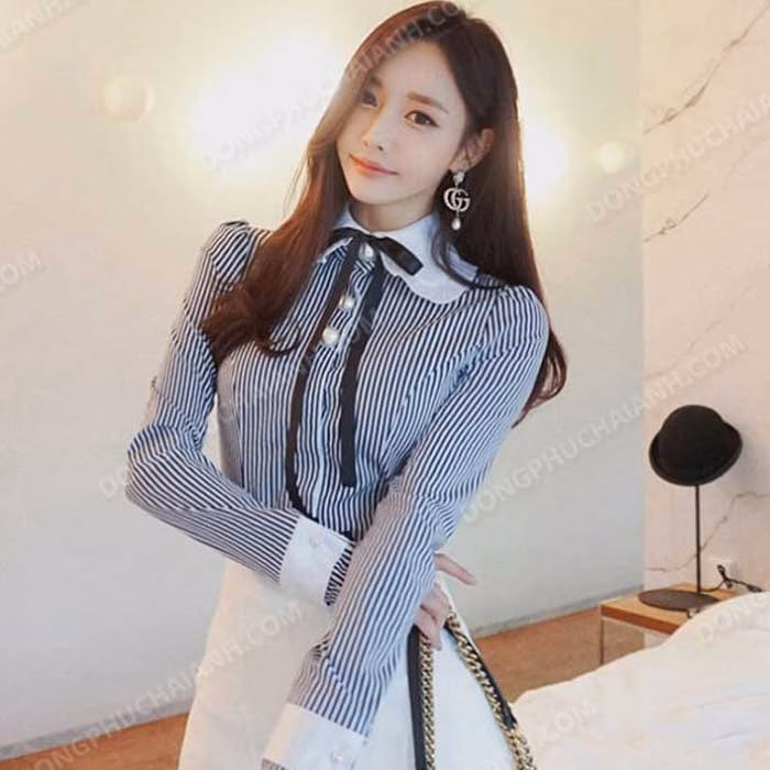 Mặc đầm sơ mi dài tay kẻ sọc như thế nào để không bị già mà vẫn thanh lịch như người Nhật