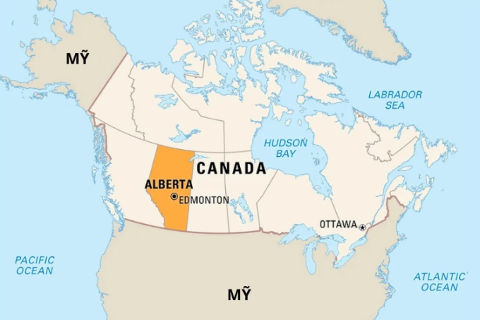 Bản đồ vị tr&iacute; tỉnh Alberta, Canada
