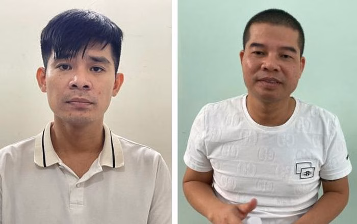 Hai đối tượng Mai Minh Tấn v&agrave; Đ&agrave;o Trọng Trung sau khi bị bắt giữ