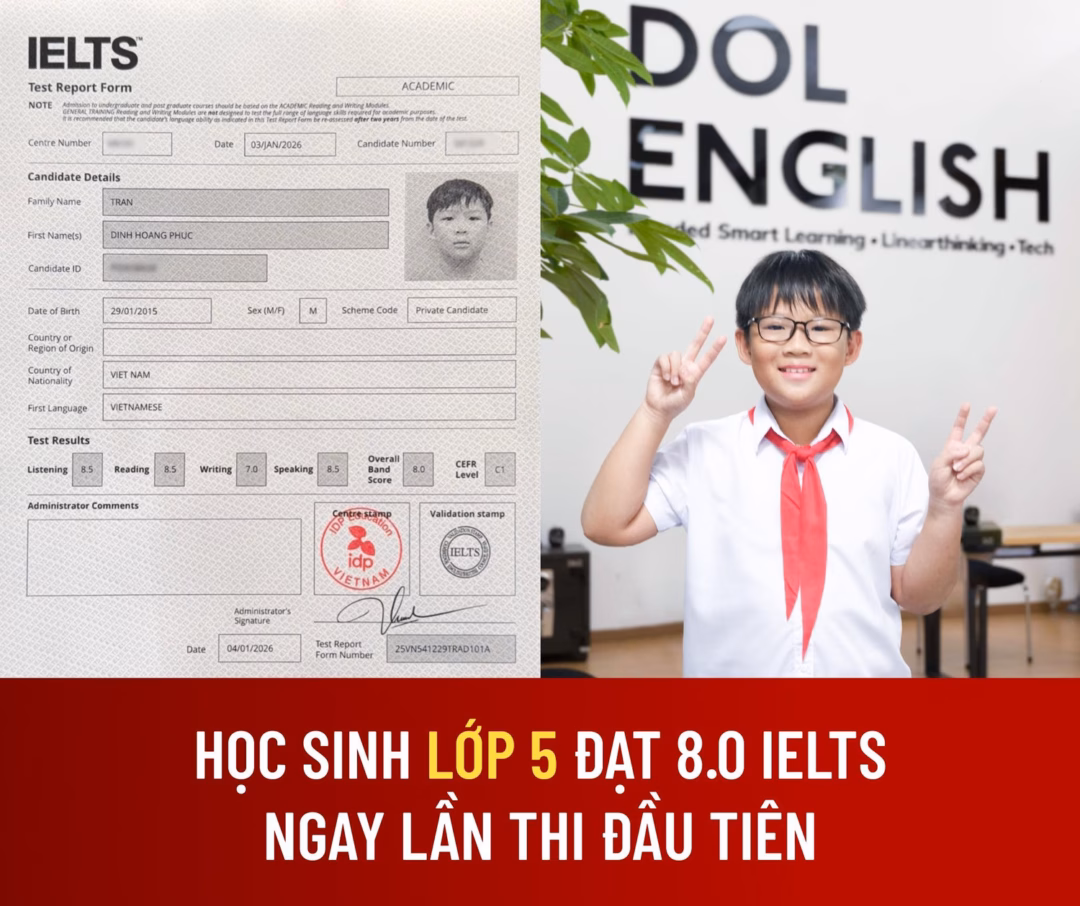 b&eacute; Ho&agrave;ng Ph&uacute;c lớp 5 đạt 8.0 IELTS
