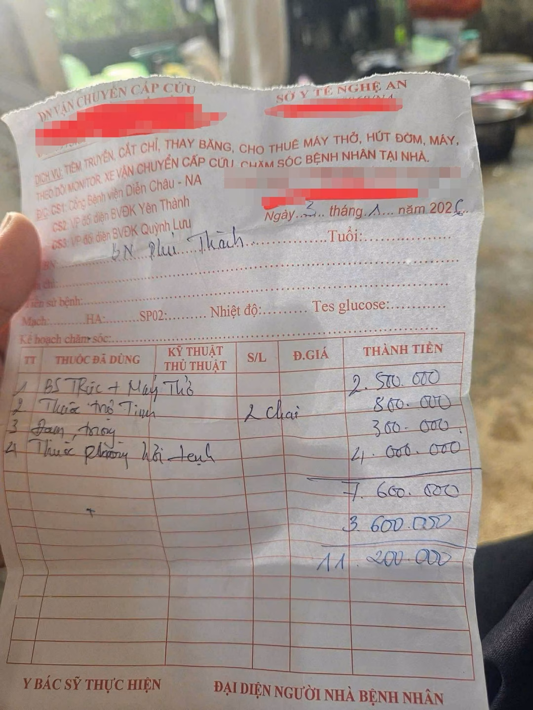 Bảng chi ph&iacute; 11,2 triệu đồng, trong đ&oacute; c&oacute; khoản thuốc ph&ograve;ng hơi lạnh 4 triệu đồng
