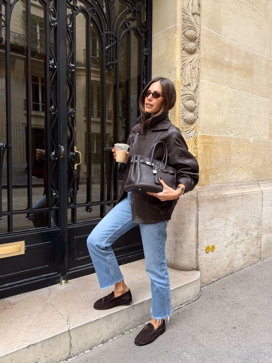 Loafer Pháp Loafer da lộn màu nâu, thiết kế gọn gàng