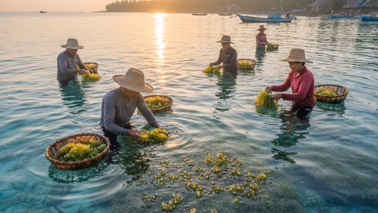 Nghề thu hoạch rong nho: Câu chuyện về sự bền bỉ và lối sống xanh