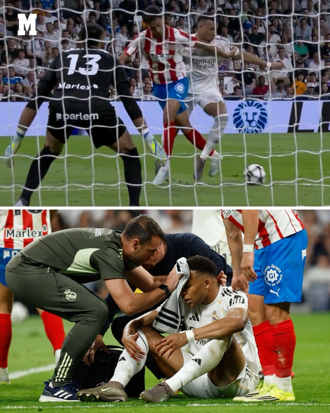 Kylian Mbappe bị Vitor Reis văng c&ugrave;i chỏ g&acirc;y chấn thương trong trận Real Madrid gặp Girona