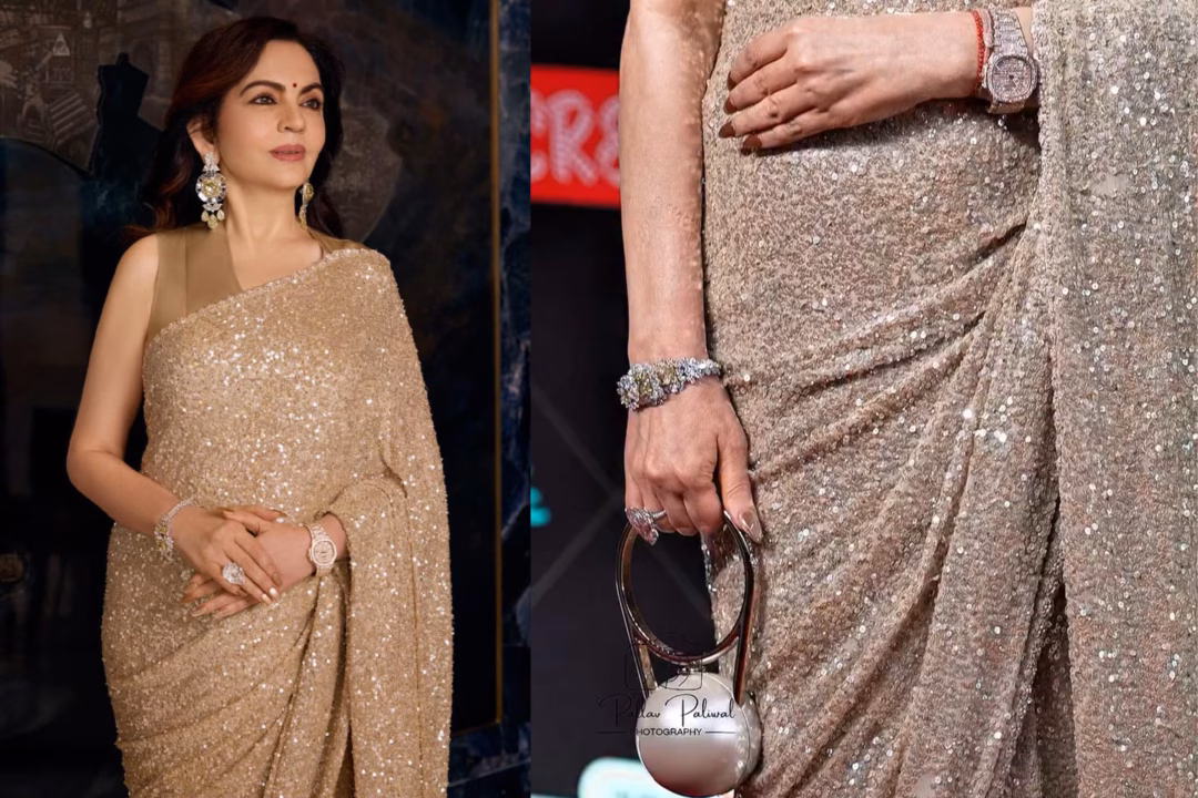 Tổng thể trang phục v&agrave; trang sức của Nita Ambani tại sự kiện