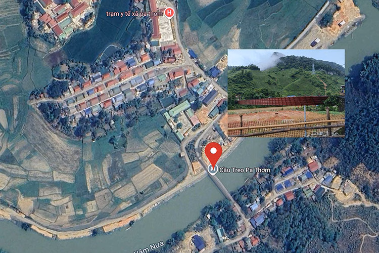 Vị trí cầu treo Pa Thơm bị đứt cáp. Ảnh: Google Maps