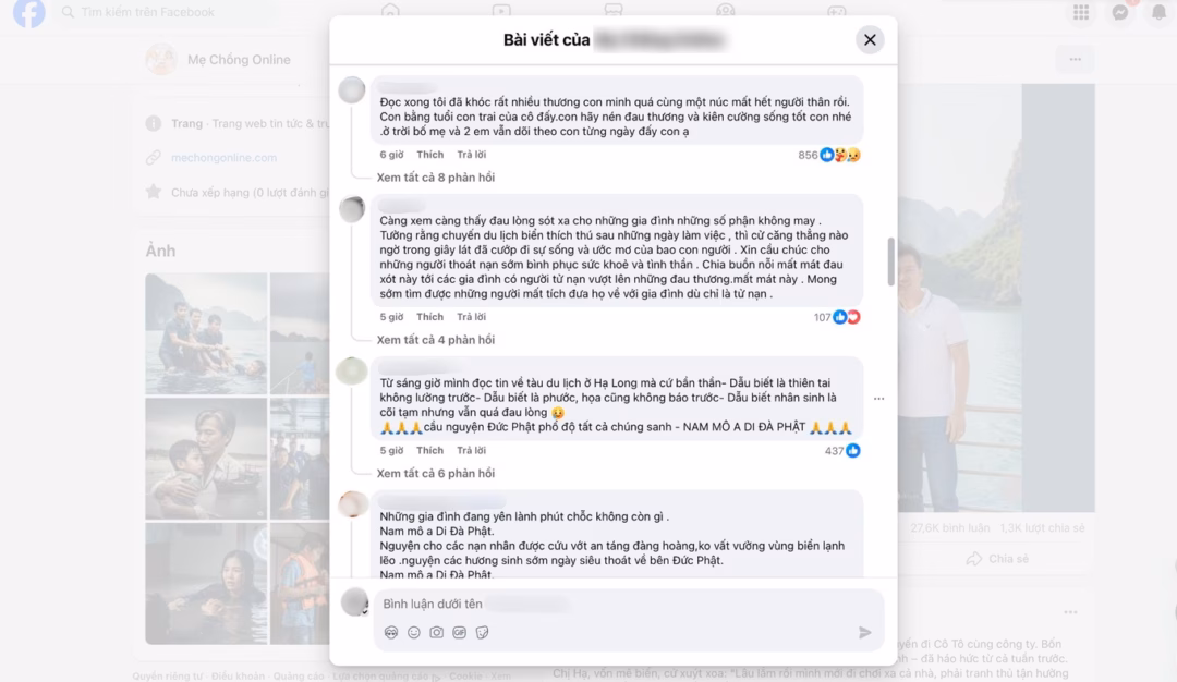 Lợi dụng vụ lật tàu ở Quảng Ninh để “câu view”, nhiều fanpage bị phản ứng Nhiều người để lại những bình luận tiếc thương cho các nạn nhân xấu số mà không biết rằng đây là câu chuyện hư cấu được tạo ra bởi AI (Ảnh: Chụp màn hình).