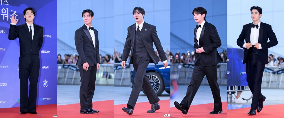 Sao Hàn Yoona vấp ngã trên thảm đỏ, Lee Byung Hun gây sốt với vai trùm cuối Từ trái qua: diễn viên Kang Yoo Seok, Heo Nam Joon, Choo Young Woo, Lee Jun Young và Park Solomon.