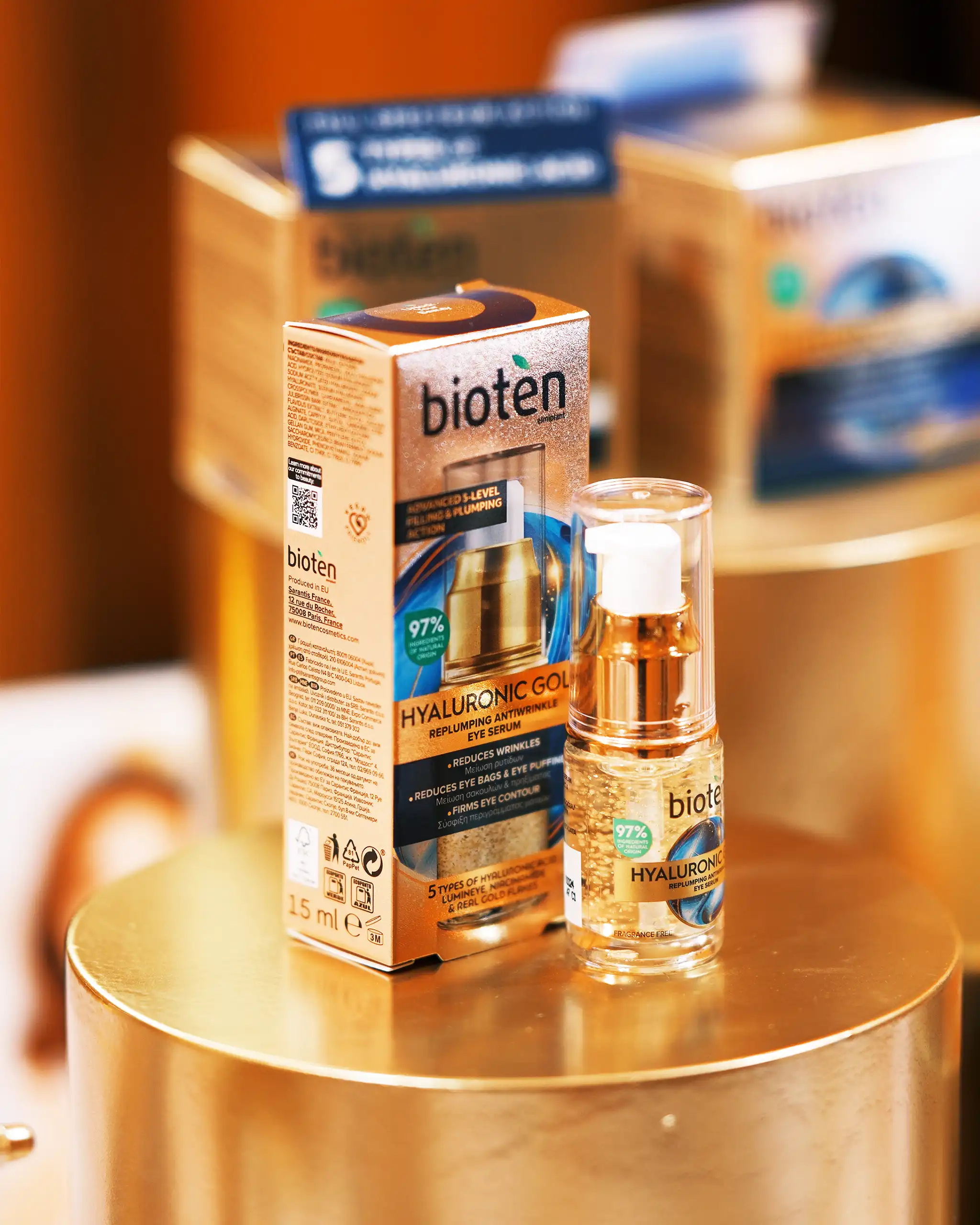 Bioten ra mắt dòng sản phẩm Hyaluronic Gold chăm sóc da với công thức thiên nhiên và khoa học Bioten Hyaluronic Gold pearl replumping antiwrinkle eye serum
