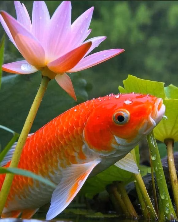 ca-koi-1.jpg1 Cá chép đỏ bơi giữa hoa sen