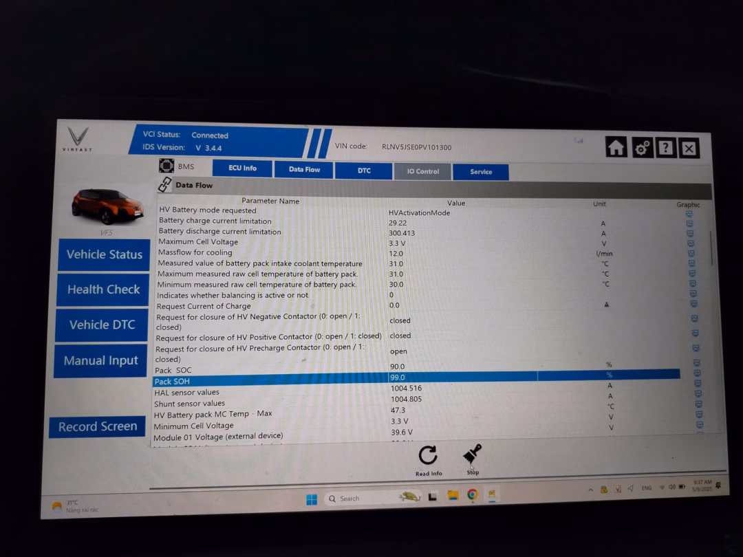 Pin vẫn mới tới 99% sau khi một chiếc xe VF5 đã chạy tới 159.999 km Pin vẫn mới tới 99% sau khi một chiếc xe VF5 đã chạy tới 159.999 km