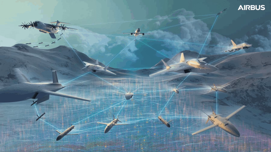Hình ảnh minh họa về A400M kết hợp với các nền tảng có người lái và không người lái Hình ảnh minh họa về A400M kết hợp với các nền tảng có người lái và không người lái