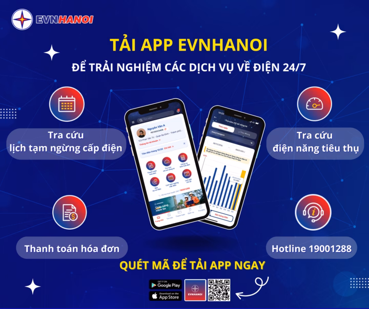 Tải App EVNHANOI để trải nghiệm dịch vụ 24/7. Tải App EVNHANOI để trải nghiệm dịch vụ 24/7.