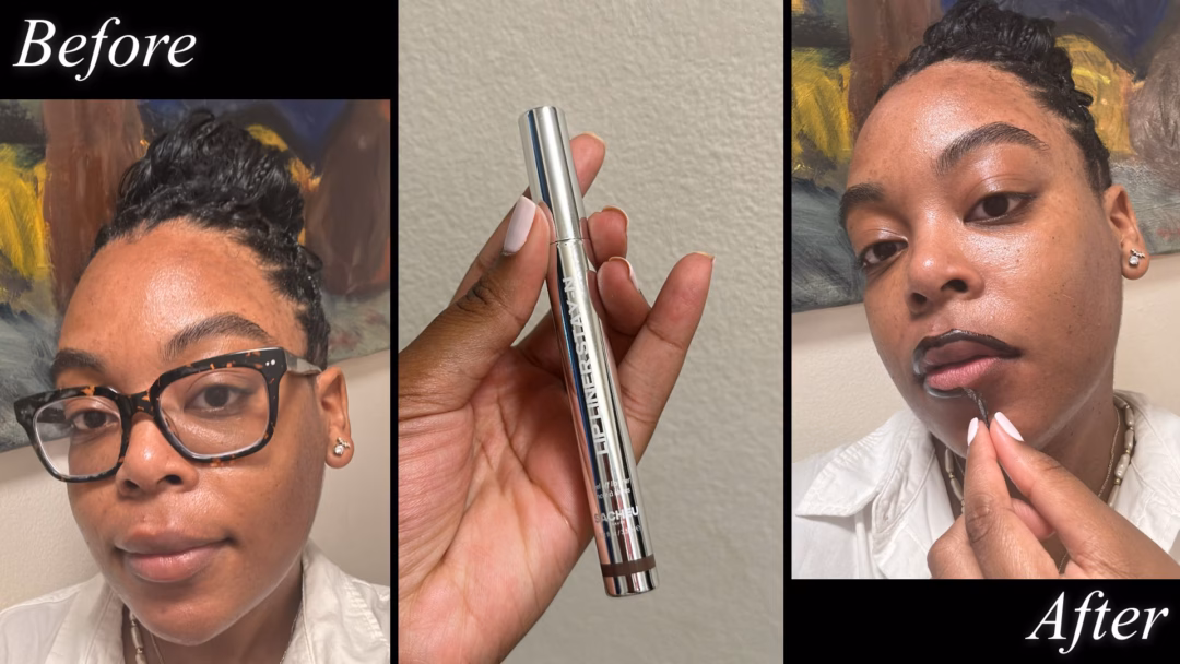 Ariel Baker testing the Sacheu Peel Off Lip Liner Stay-N.