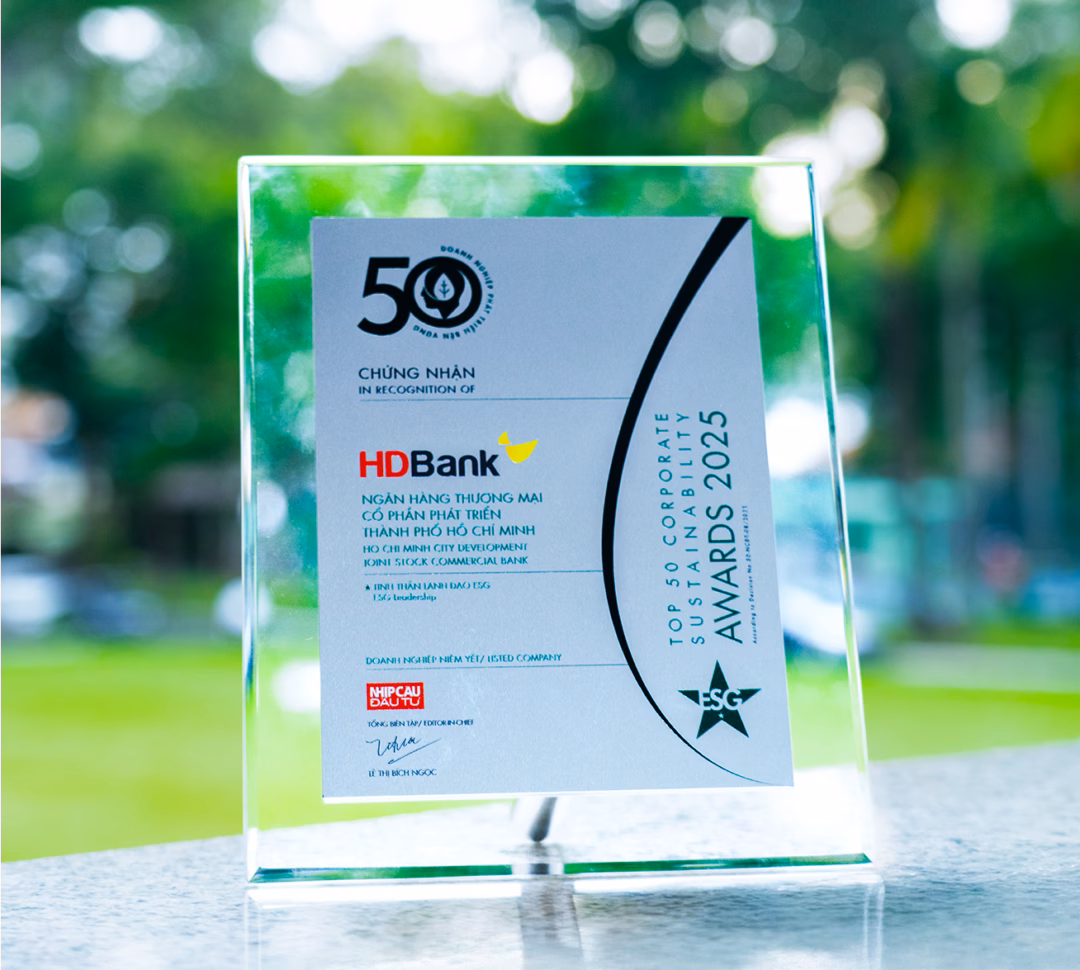 HDBank lần thứ ba liên tiếp được vinh danh trong Top 50 Doanh nghiệp Phát triển bền vững tiêu biểu Việt Nam.