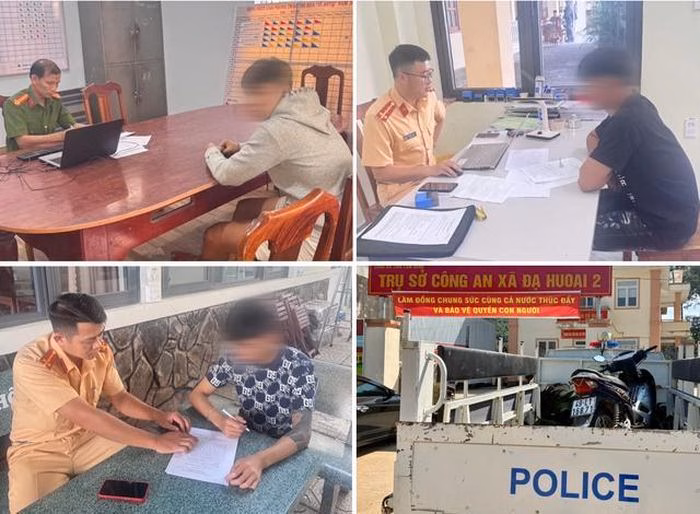 C&ocirc;ng an tạm giữ xe v&agrave; l&agrave;m việc với c&aacute;c đối tượng