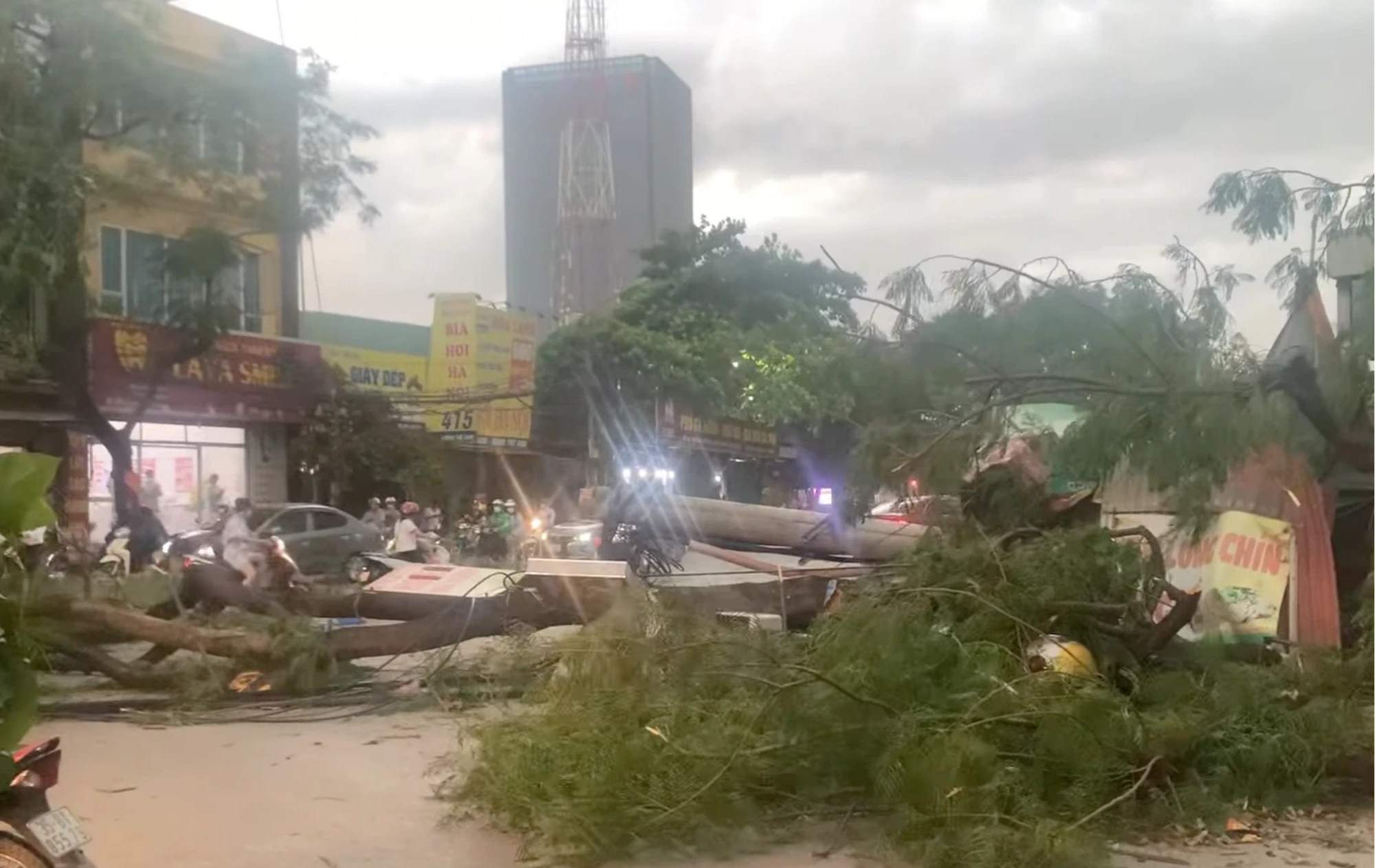 Giông lốc quật đổ cây xanh tại Hà Nội chiều 19.7
