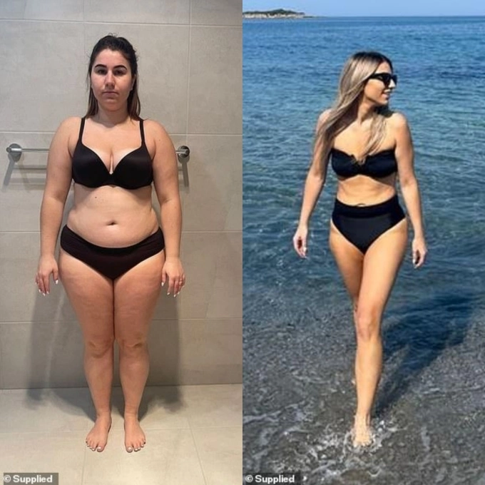Cô gái từng nặng 85 kg biến đổi cuộc đời nhờ giảm cân và sinh con thành công Bella Moro trước và sau khi giảm cân.