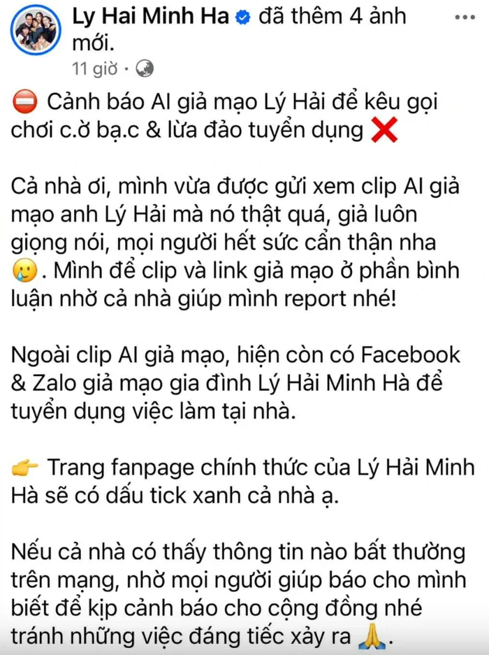 Quốc Trường lên tiếng cảnh báo chiêu trò giả mạo thông tin cá nhân để quảng cáo cho vay lãi, cờ bạc Lý Hải lên tiếng về việc bị giả mạo hình ảnh. Ảnh chụp màn hình