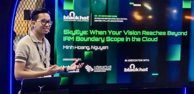 ThS. Nguyễn Minh Ho&agrave;ng tr&igrave;nh b&agrave;y SkyEye tại Black Hat MEA 2025