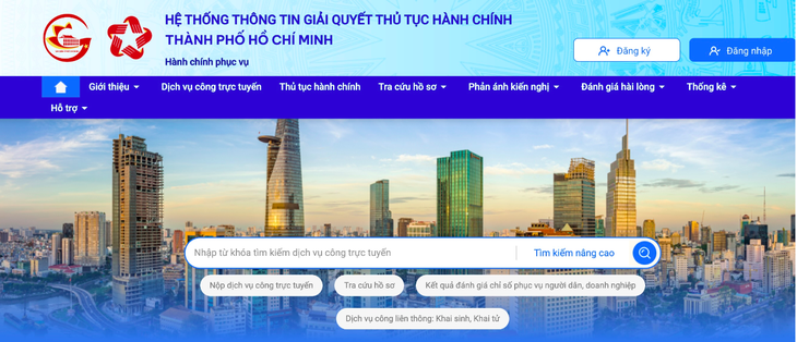 Giao diện cổng dịch vụ công TP.HCM