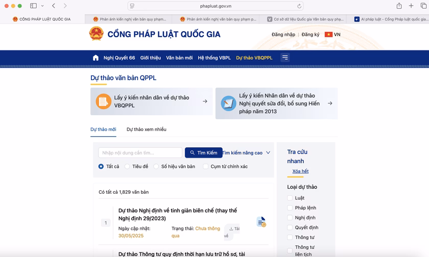 Thu thập ý kiến về dự thảo văn bản pháp luật