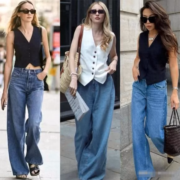 Áo vest và quần jeans Áo vest kết hợp quần jeans