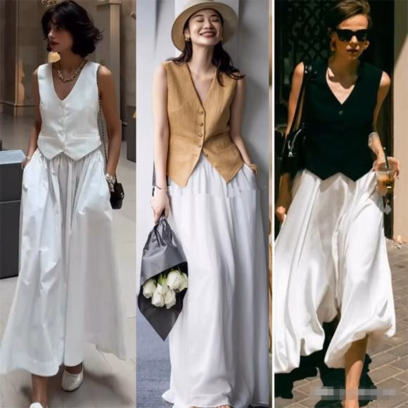 Áo vest và chân váy trắng Áo vest và chân váy trắng