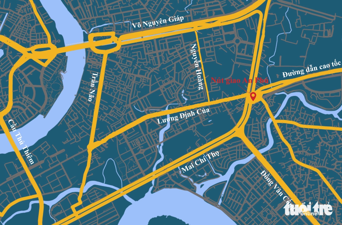 Dự án nút giao An Phú ì ạch vì 22.000m² chưa giải tỏa Nút giao An Phú nhìn từ trên cao