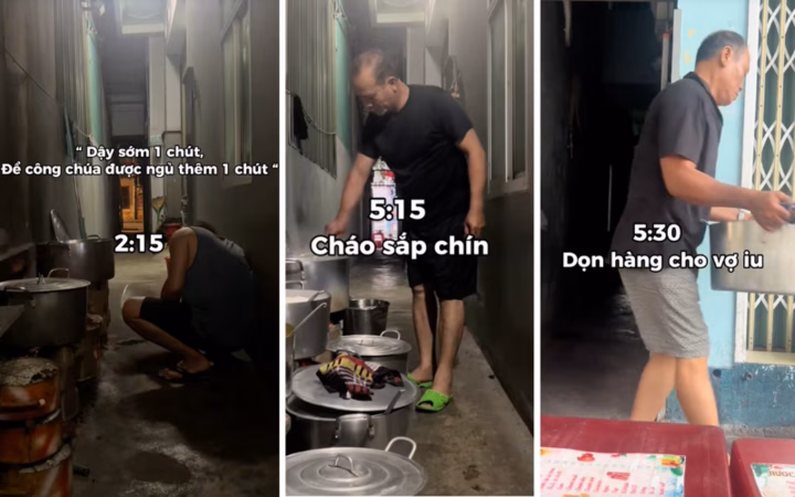 Ông Tài dậy sớm nấu cháo cho vợ Ông Tài dậy sớm nhóm lò, nấu cháo cho vợ
