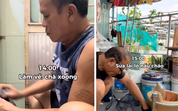 Chiều đi làm về ông vẫn phụ giúp vợ Chiều đi làm về ông vẫn chà xoong, sửa bếp