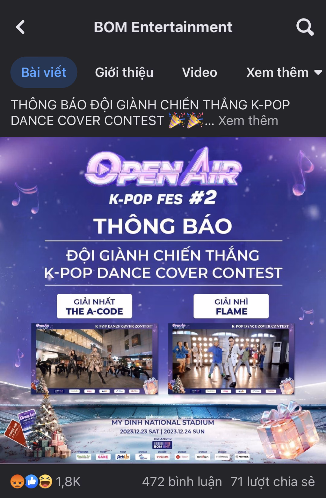 Bài đăng cuối cùng trên trang chính thức của BTC show Bài đăng cuối cùng trên trang chính thức của BTC show