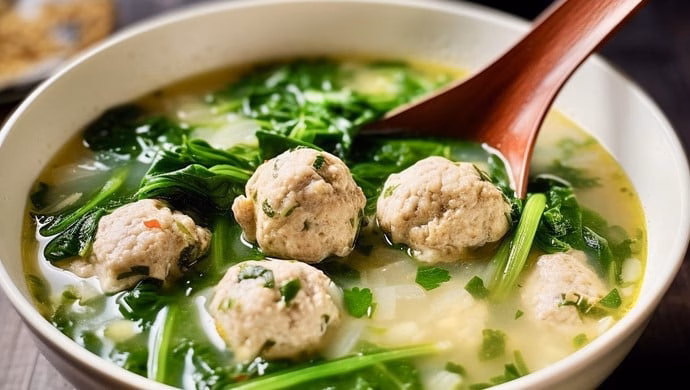 Canh rau chân vịt thịt viên Canh rau chân vịt thịt viên