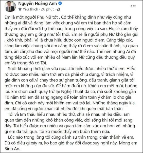 Giữa ồn ào tình ái, diễn viên Hoàng Anh bất ngờ gửi tâm thư cực mùi mẫn cho tình tin đồn Thắm Bebe? 1